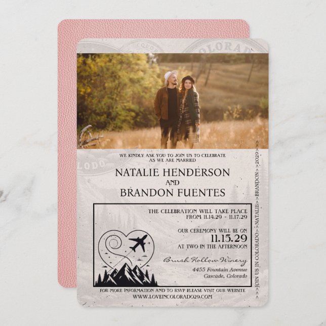 Pink Colorado Passport Wedding Invitation (Front/Back)