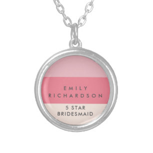 Pink Colorblock  bridesmaid  Silver Plated Necklace