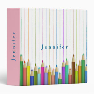 Pink Colored Art Pencils Custom Back To School 3 Ring Binder