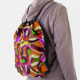 Pink colored crooked cutouts and notched scratches drawstring bag