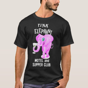Pink Colored Elephant With Martini Glass T-Shirt