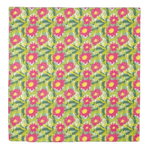 Pink colored flowers naive style flowers duvet cover