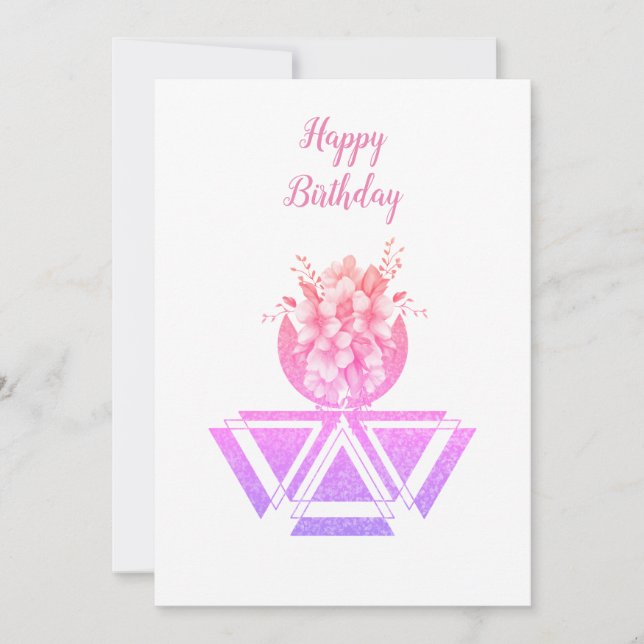 Pink colored geometrical art & flowers Flat Card (Front)