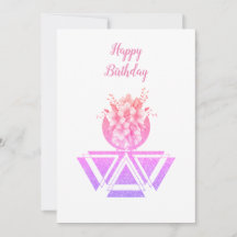 Pink colored geometrical art & flowers Flat Card