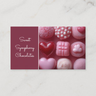Pink colored heart shaped chocolates business card