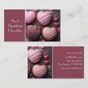 Pink colored heart shaped chocolates business card