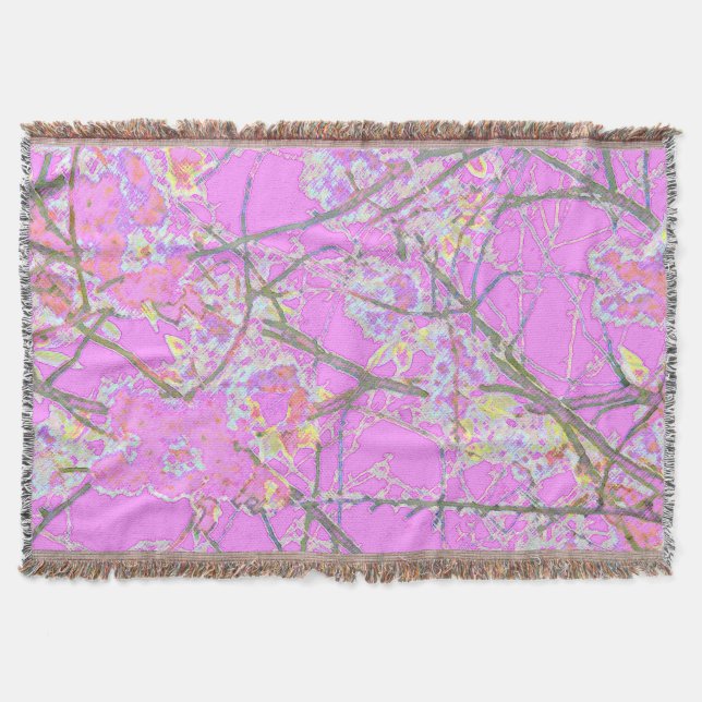 Pink colorful abstract blossom floral design throw blanket (Front)