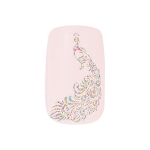 Pink Colorful Abstract Peacock Minx Nail Art