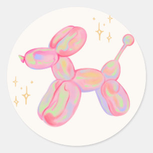 Pink Colorful Balloon Animal and Yellow Sparkles Classic Round Sticker