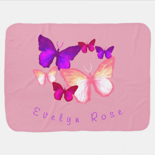 Pink Colorful Butterflies Baby Blanket