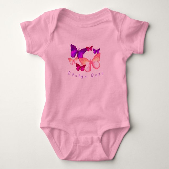 Pink Colorful Butterflies Baby Bodysuit (Front)