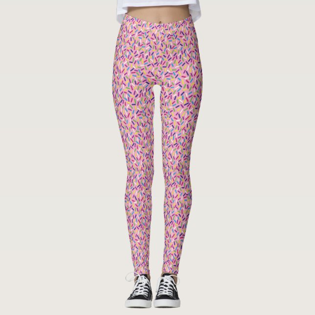Pink Colorful Candy Sprinkles Leggings (Front)