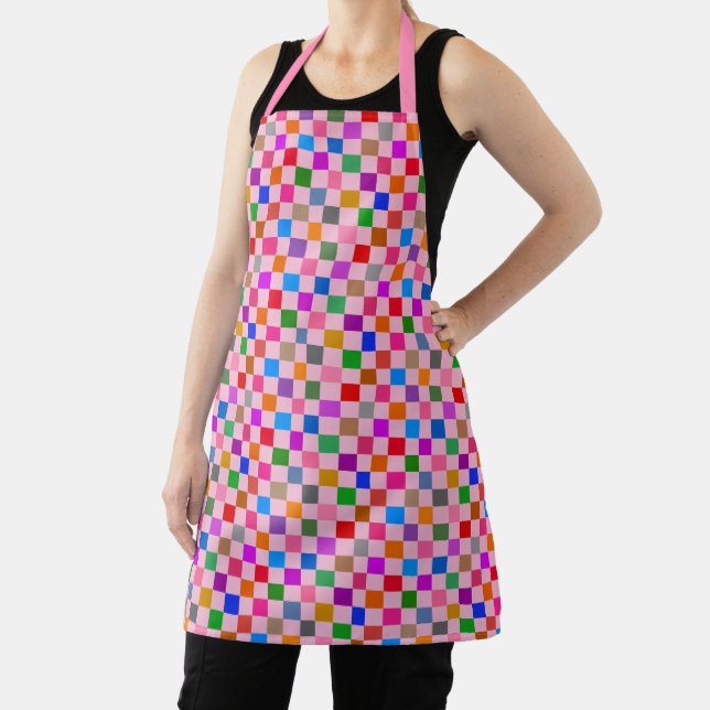 Pink Colorful Checkered Pattern  Apron (Insitu)