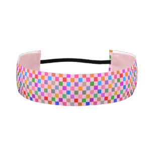Pink Colorful Checkered Pattern Athletic Headband