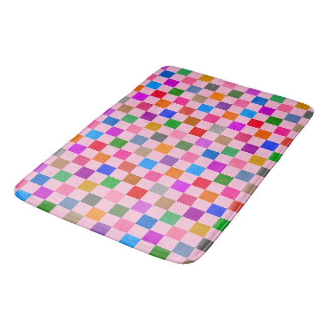 Pink Colorful Checkered Pattern  Bath Mat (Angled)
