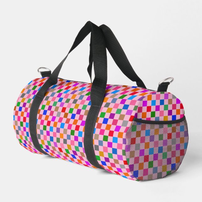 Pink Colorful Checkered Pattern  Duffle Bag (Right Corner)