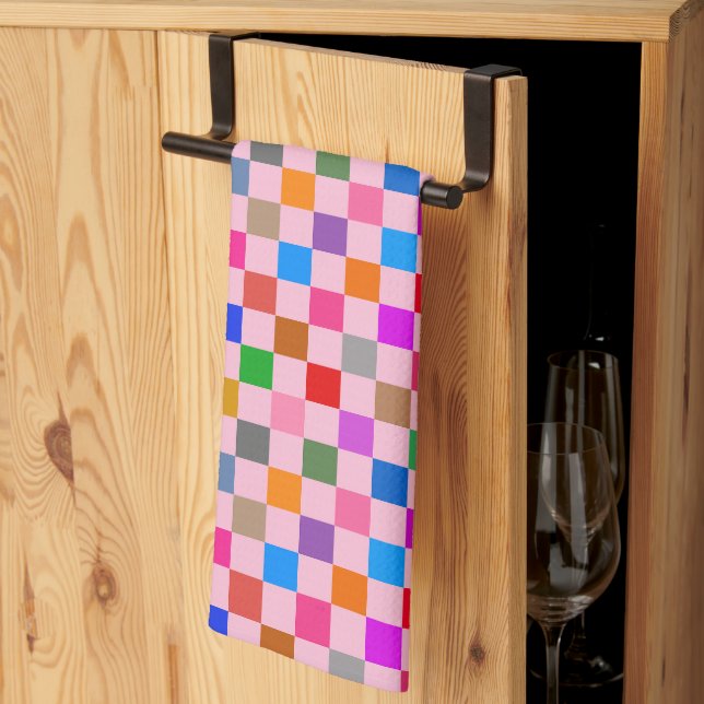 Pink Colorful Checkered Pattern  Kitchen Towel (Thirds Fold)
