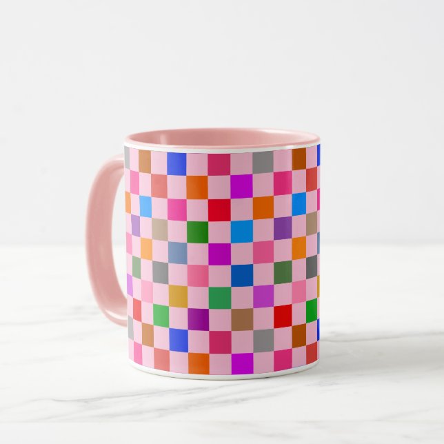 Pink Colorful Checkered Pattern  Mug (Front Left)