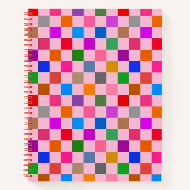 Pink Colorful Checkered Pattern  Notebook (Front)