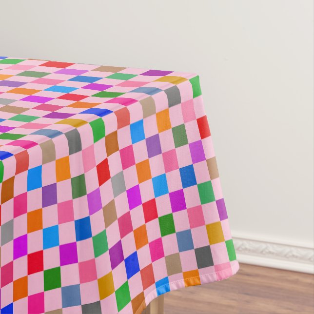 Pink Colorful Checkered Pattern  Tablecloth (In Situ)