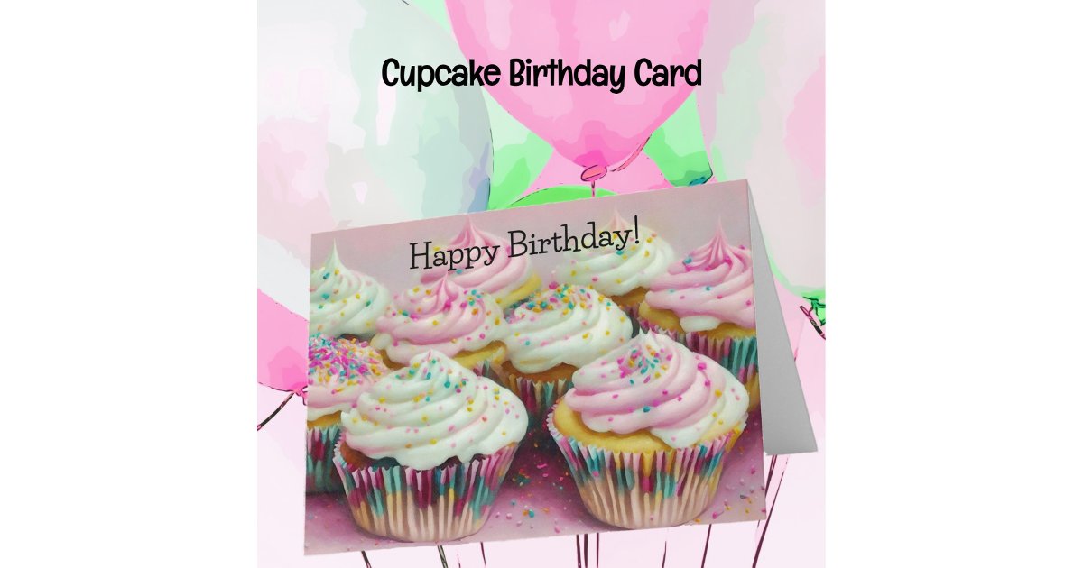 Pink Colorful Cupcakes Fun Art Birthday Card | Zazzle