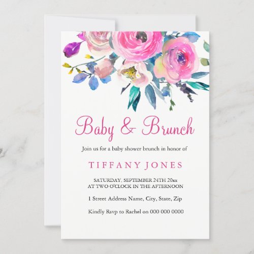 Pink Colorful Floral Baby  Brunch Invite