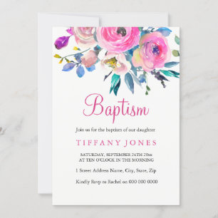 Pink Colorful Floral Baptism Christening invite