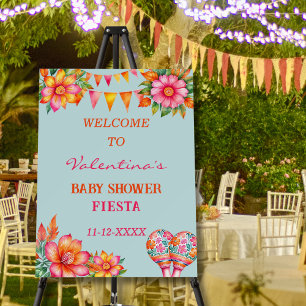 Pink Colorful Floral Fiesta Baby Shower Welcome Foam Board