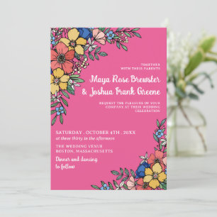 Pink Colorful Flowers Spring Summer Wedding Invitation