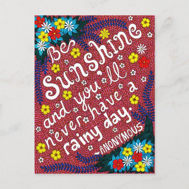 Pink Colorful Flowers Typography Optimism Quote Postcard (Front)