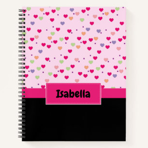 Pink Colorful Hearts Monogram Girly Notebook