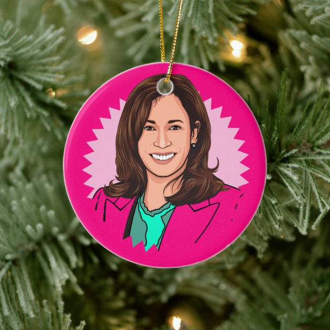 Pink Colorful Kamala Harris Ceramic Ornament (Tree)