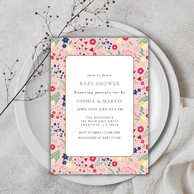 Pink Colorful Little Wildflower Frame Baby Shower Invitation (Pink Colorful Little Wildflower Frame Baby Shower Invitation)