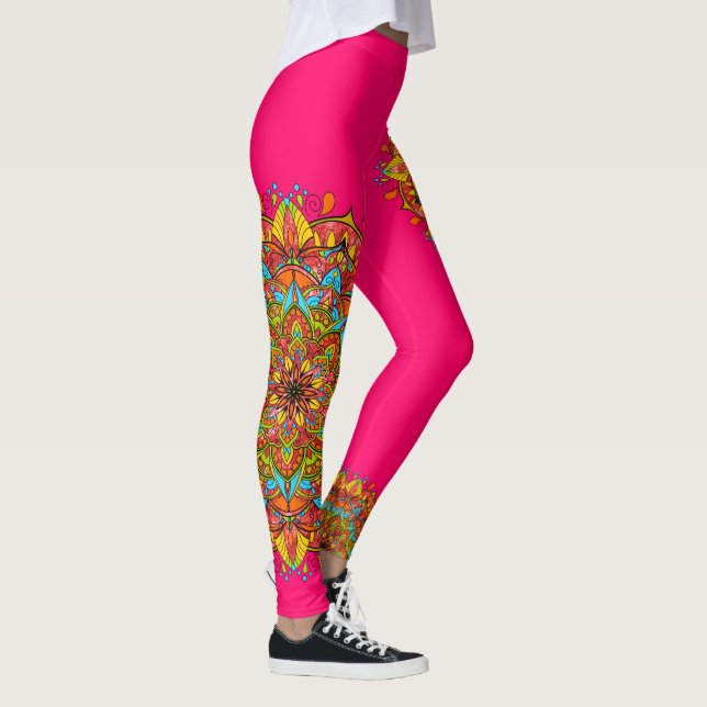 Pink Colorful Mandala Leggins Leggings (Right)