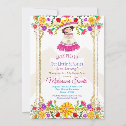 Pink Colorful Mexican Floral Fiesta Baby Shower  Invitation