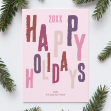Pink Colorful Modern Happy Holidays Christmas