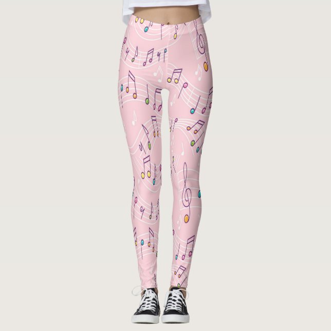 Pink colorful music note pattern musician musical leggings (Front)
