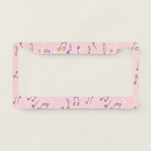 Pink colorful music note pattern musician musical  license plate frame