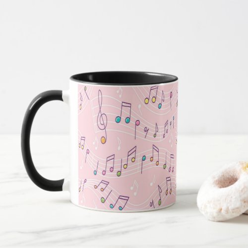 Pink colorful music note pattern musician musical mug