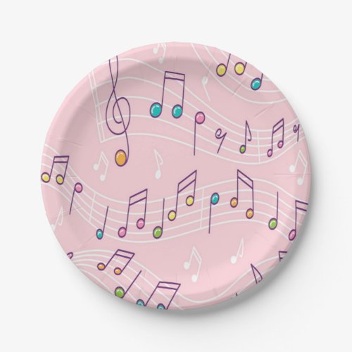 Pink colorful music note pattern musician musical paper plates