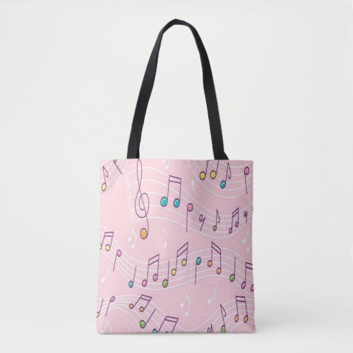 Pink colorful music note pattern musician musical tote bag