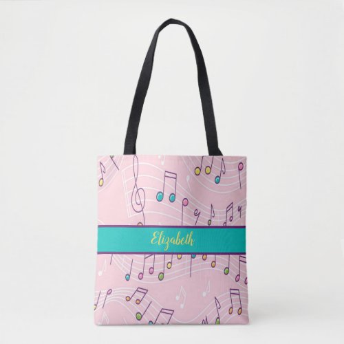 pink colorful music note  tote bag