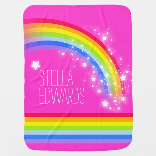 Pink colorful name rainbow stars baby blanket