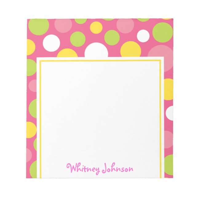 Pink Colorful Polka Dot Notepad (Front)