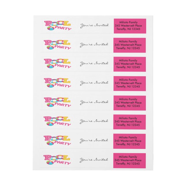 Pink Colorful Pool Party Wraparound Address Label (Sheet)