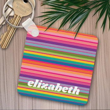 Pink & Colorful Striped Pattern With Funky Name Keychain by iphone_ipad_cases at Zazzle