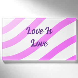 Pink colorful stripes pastel love is love pride name tag