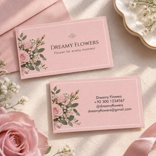 Pink colour aesthetic flower company business card