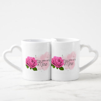Pink colour romantic rose with text . coffee mug set