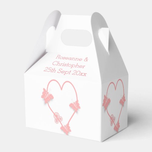 Pink Coloured Butterfly Heart Design Wedding Favor Boxes
